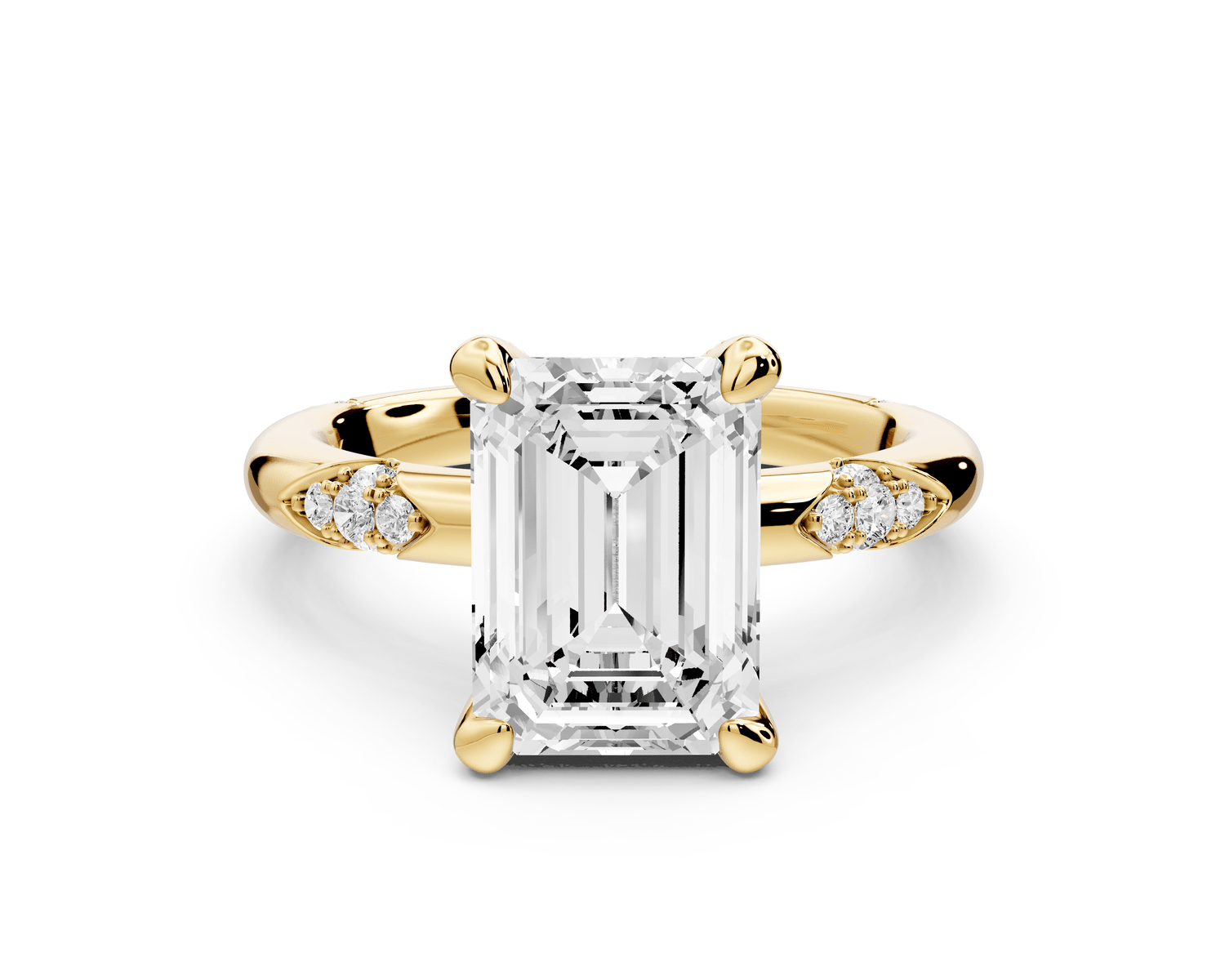 Luna - 3ct 18k yellow gold emerald Diamond Crown with Flush - Set Diamond Clusters Engagement Ring - Mr. Alex Jewelry