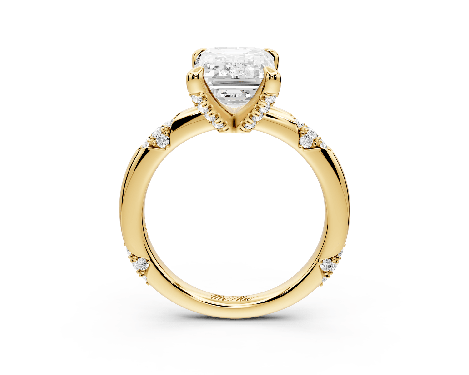 Luna - 3ct 18k yellow gold emerald Diamond Crown with Flush - Set Diamond Clusters Engagement Ring - Mr. Alex Jewelry
