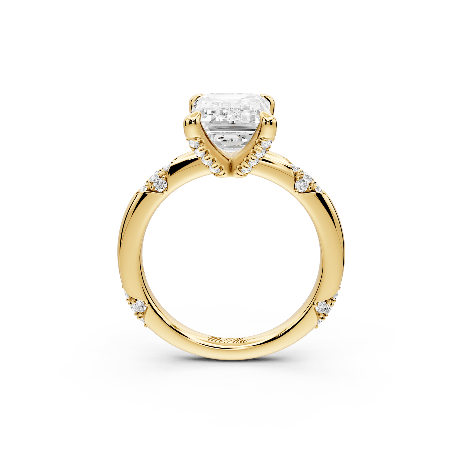 Luna - 3ct 18k yellow gold emerald Diamond Crown with Flush - Set Diamond Clusters Engagement Ring - Mr. Alex Jewelry