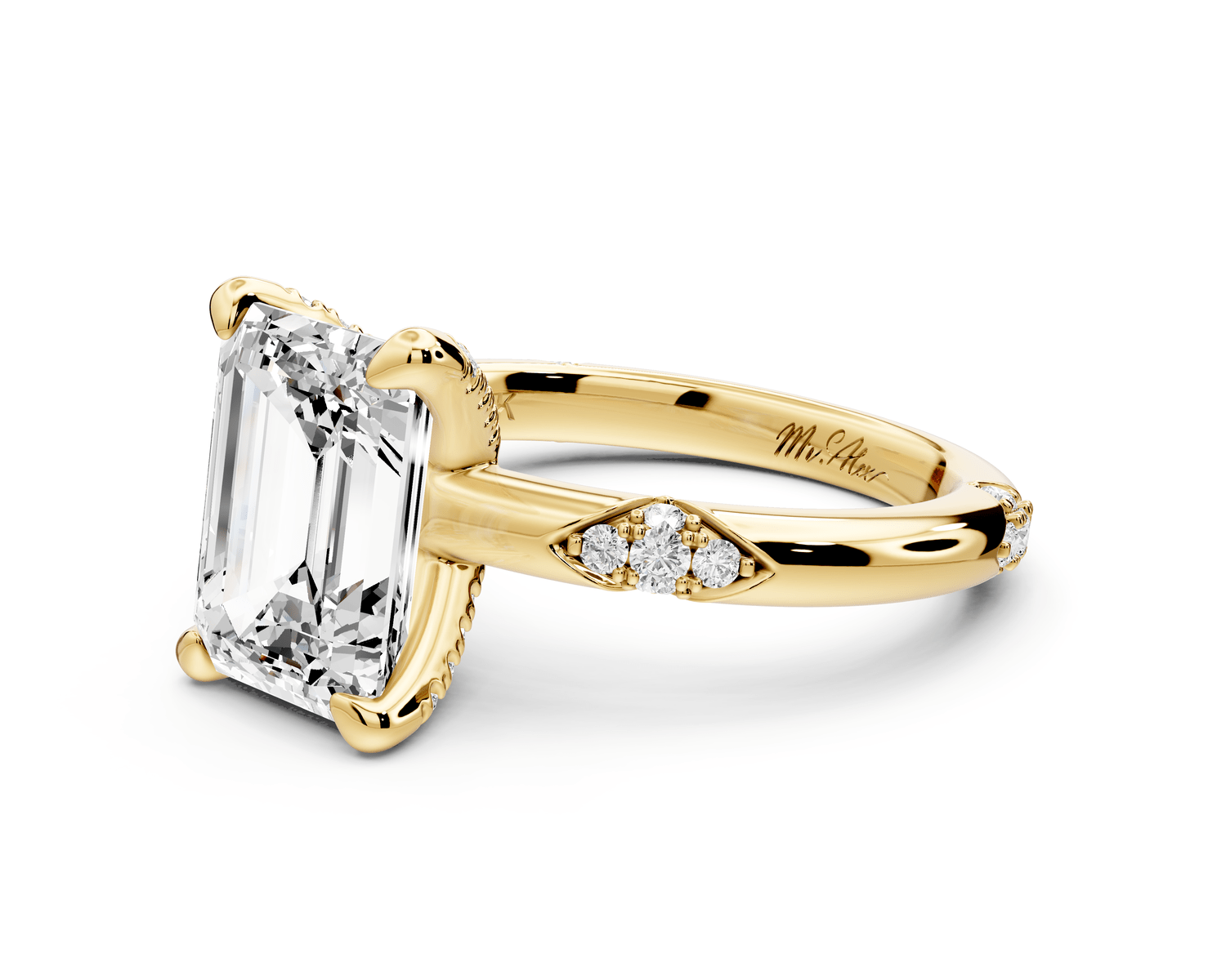 Luna - 3ct 18k yellow gold emerald Diamond Crown with Flush - Set Diamond Clusters Engagement Ring - Mr. Alex Jewelry