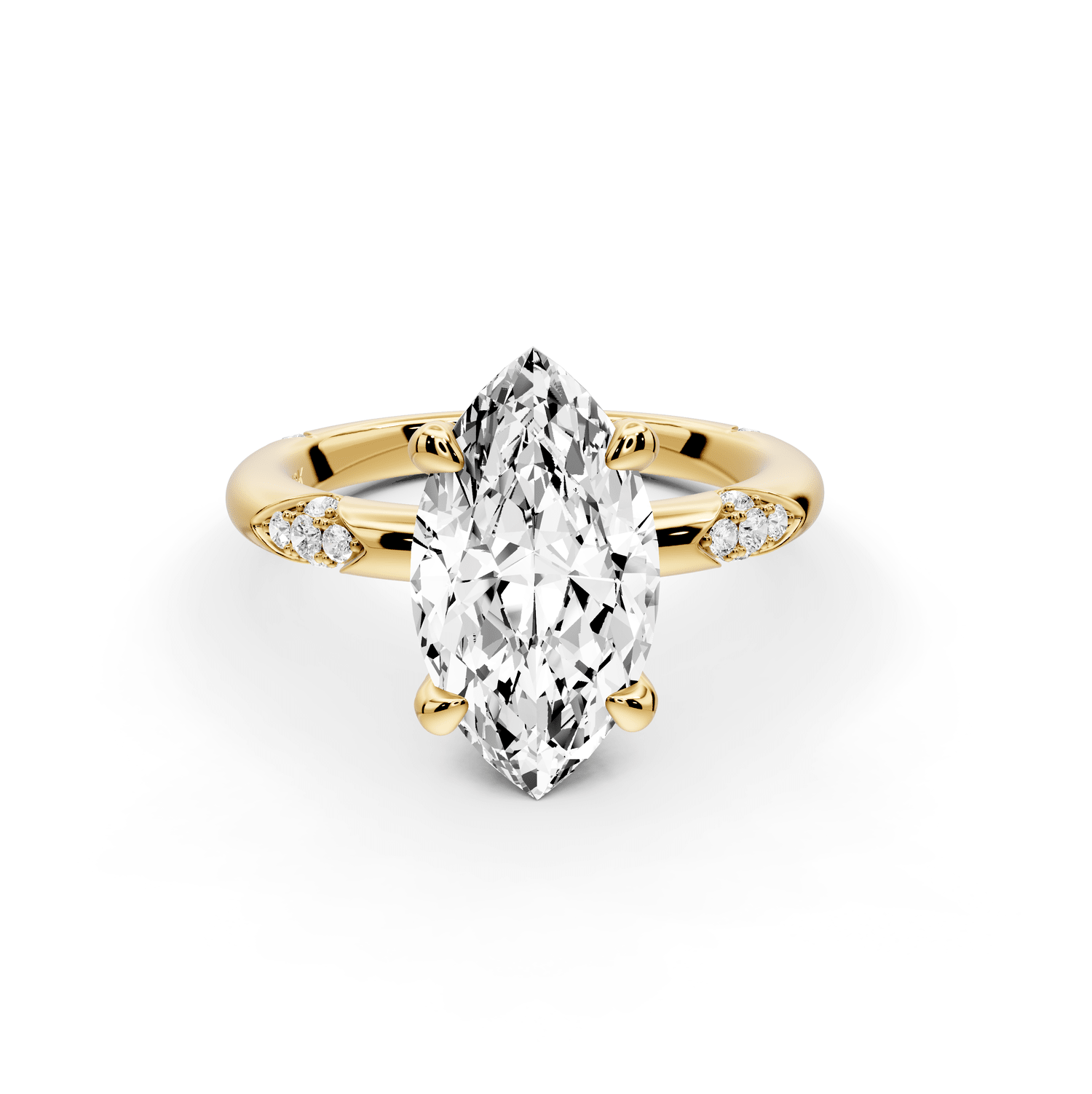 Luna - 3ct 18k yellow gold marquise Diamond Crown with Flush - Set Diamond Clusters Engagement Ring - Mr. Alex Jewelry