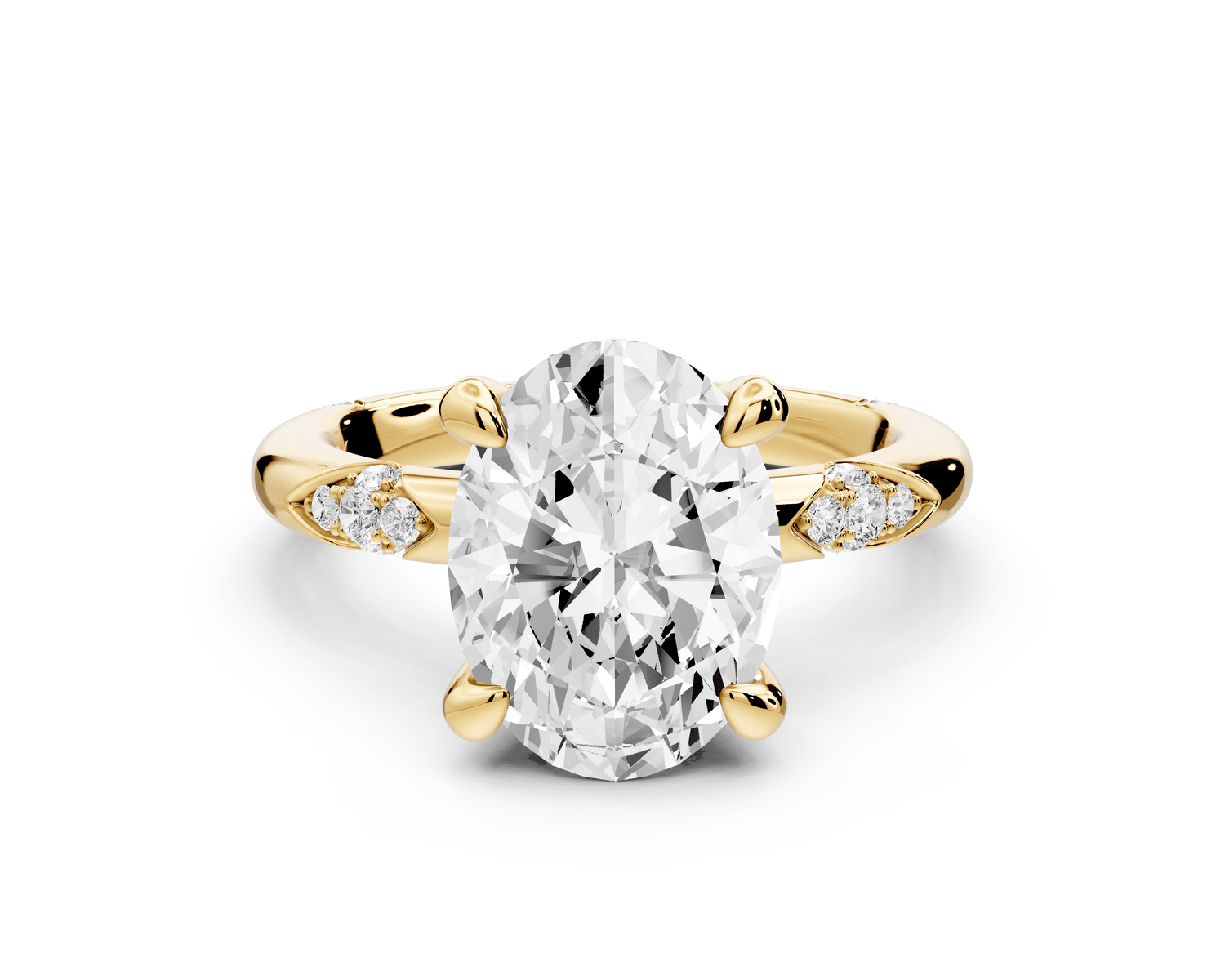 Luna - 3ct 18k yellow gold oval Diamond Crown with Flush - Set Diamond Clusters Engagement Ring - Mr. Alex Jewelry