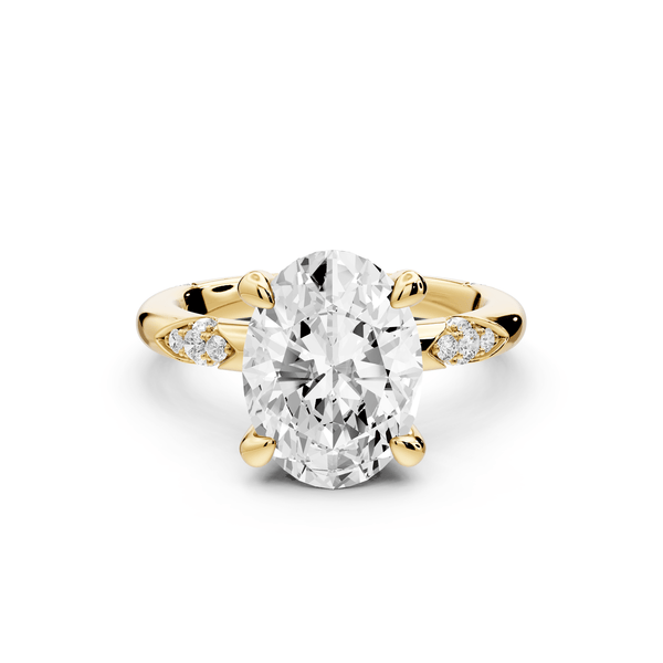Luna - 3ct 18k yellow gold oval Diamond Crown with Flush - Set Diamond Clusters Engagement Ring - Mr. Alex Jewelry