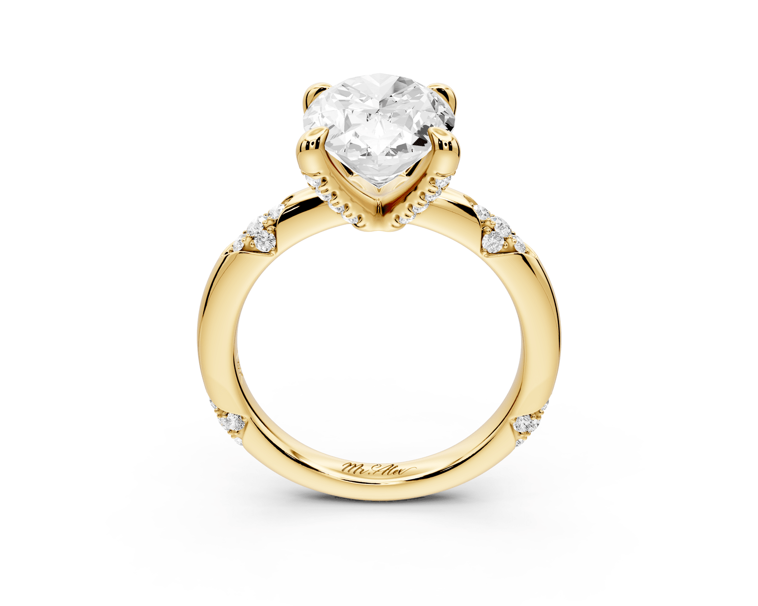Luna - 3ct 18k yellow gold oval Diamond Crown with Flush - Set Diamond Clusters Engagement Ring - Mr. Alex Jewelry