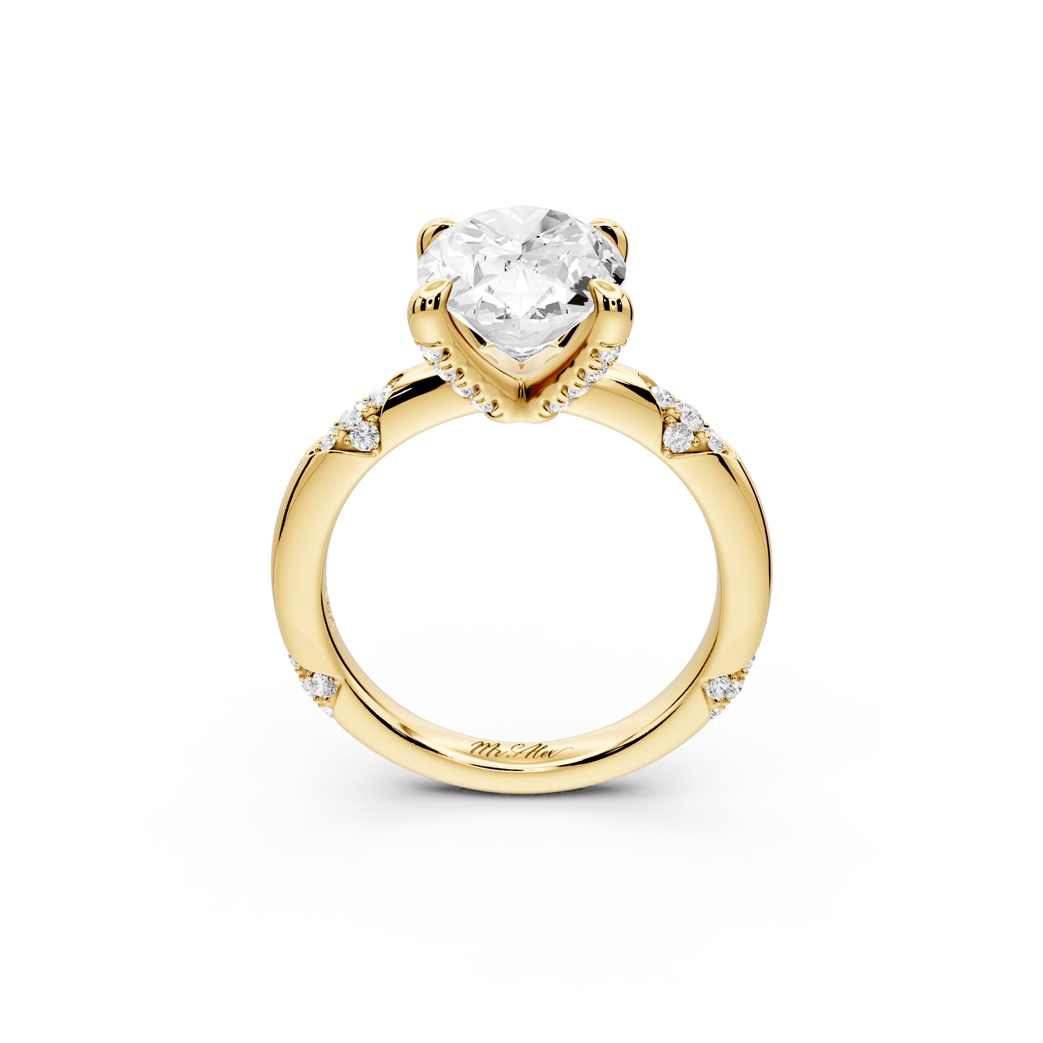 Luna - 3ct 18k yellow gold oval Diamond Crown with Flush - Set Diamond Clusters Engagement Ring - Mr. Alex Jewelry