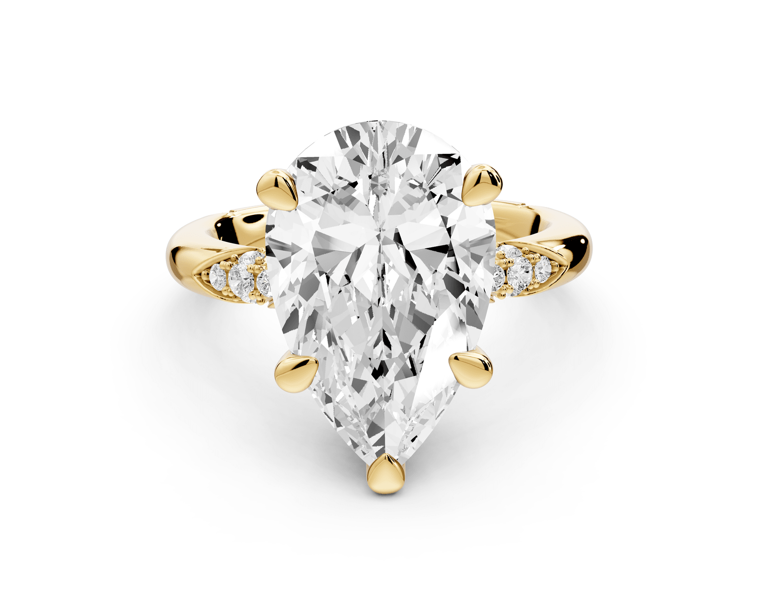 Luna - 3ct 18k yellow gold pear Diamond Crown with Flush - Set Diamond Clusters Engagement Ring - Mr. Alex Jewelry