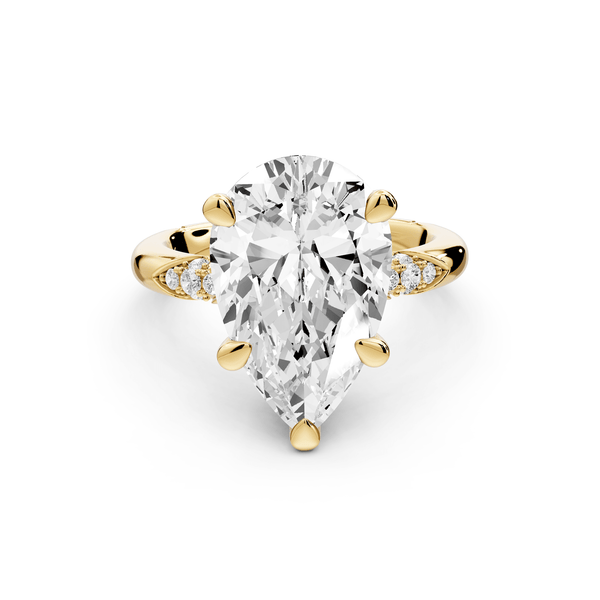 Luna - 3ct 18k yellow gold pear Diamond Crown with Flush - Set Diamond Clusters Engagement Ring - Mr. Alex Jewelry
