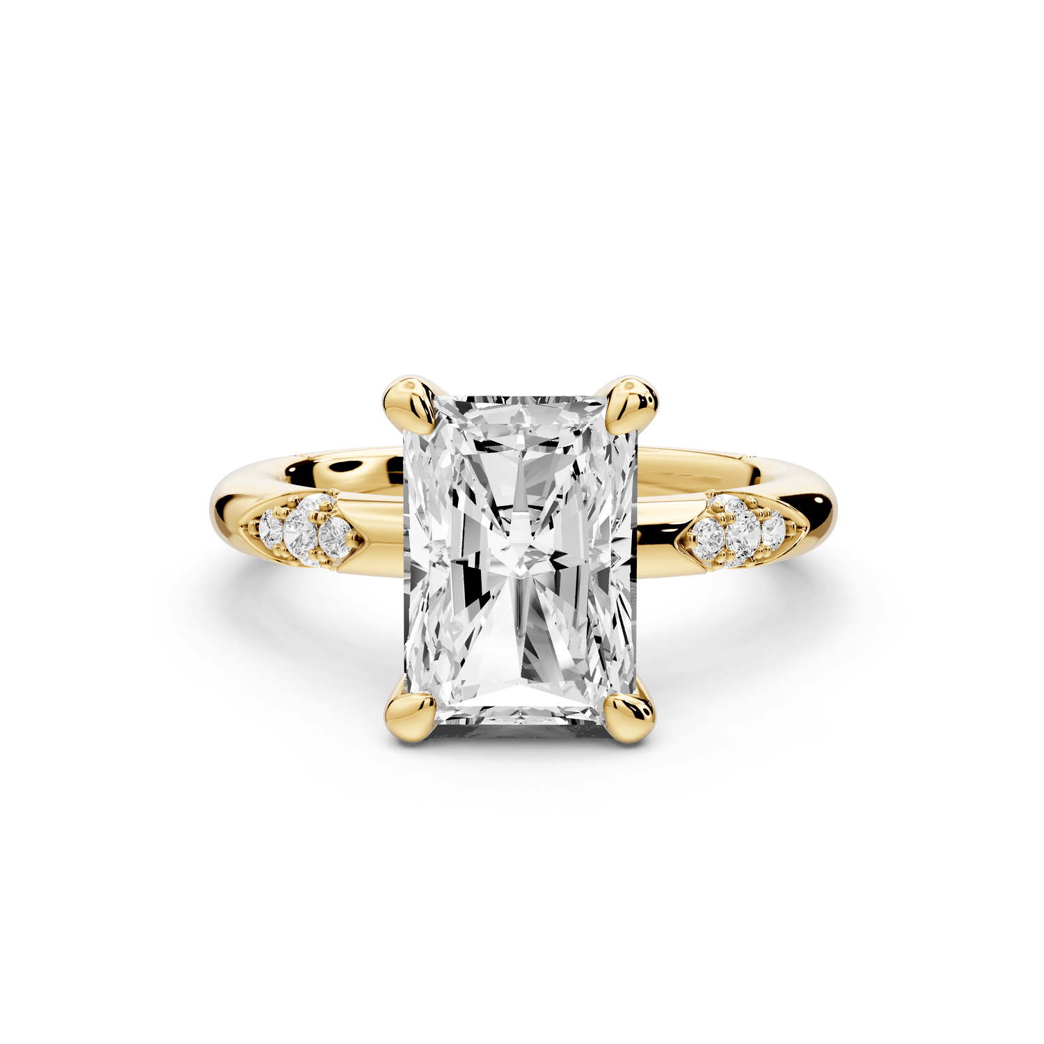 Luna - 3ct 18k yellow gold radiant Diamond Crown with Flush - Set Diamond Clusters Engagement Ring - Mr. Alex Jewelry