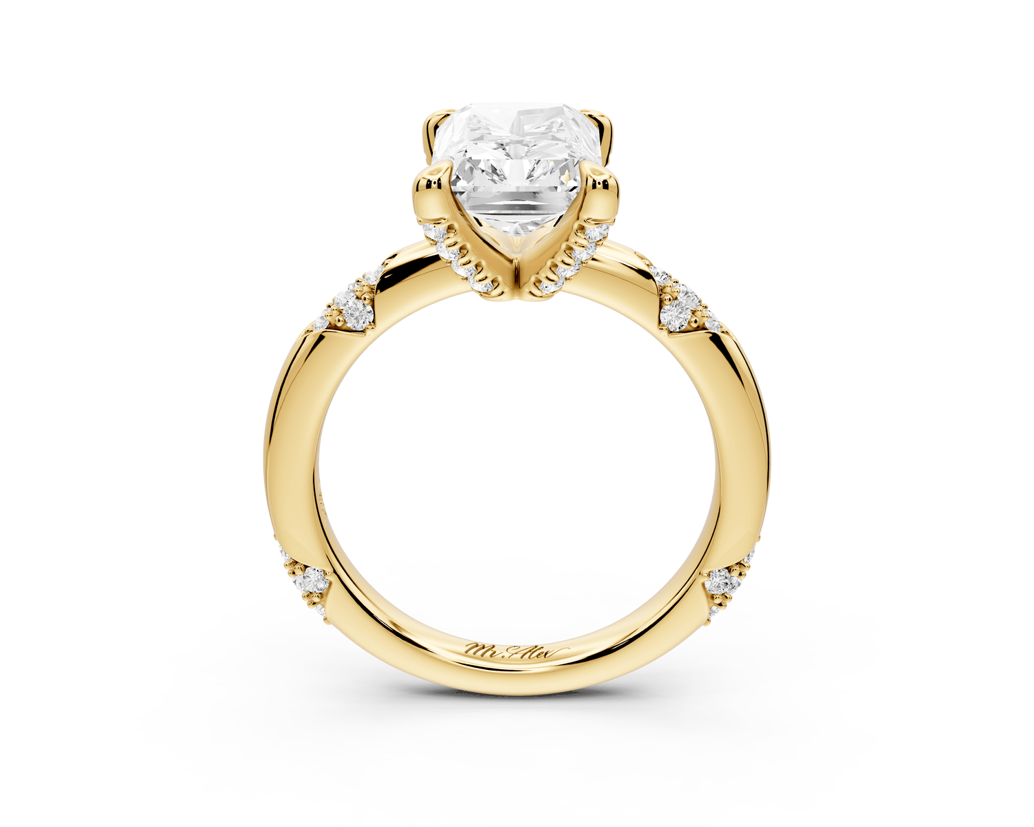 Luna - 3ct 18k yellow gold radiant Diamond Crown with Flush - Set Diamond Clusters Engagement Ring - Mr. Alex Jewelry