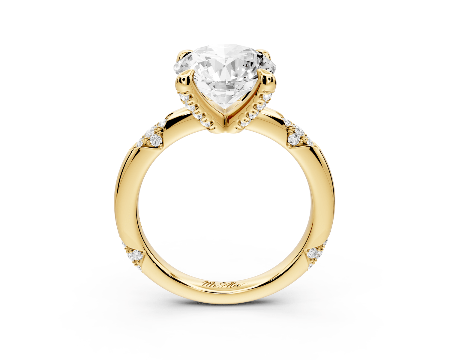 Luna - 3ct 18k yellow gold round Diamond Crown with Flush - Set Diamond Clusters Engagement Ring - Mr. Alex Jewelry