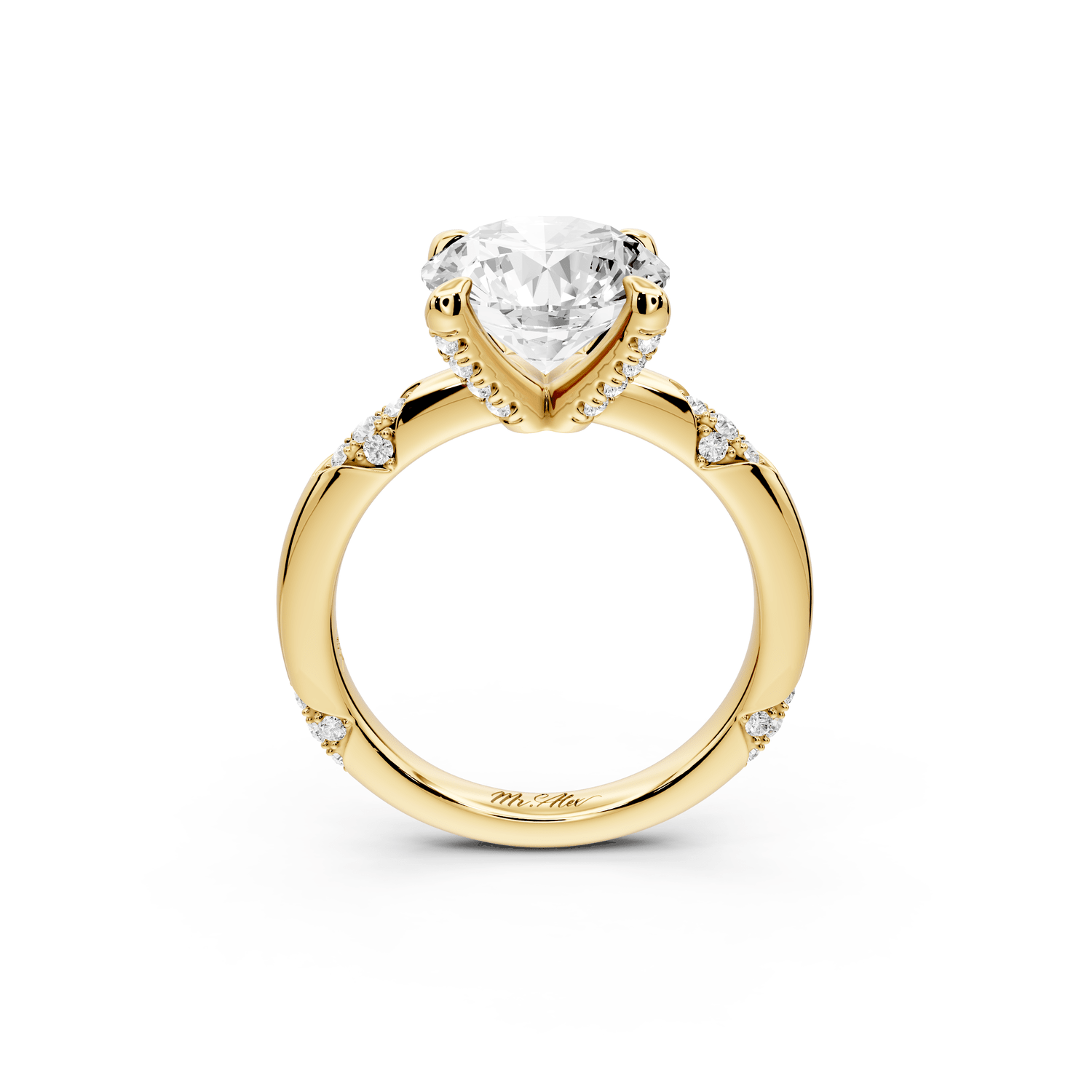 Luna - 3ct 18k yellow gold round Diamond Crown with Flush - Set Diamond Clusters Engagement Ring - Mr. Alex Jewelry