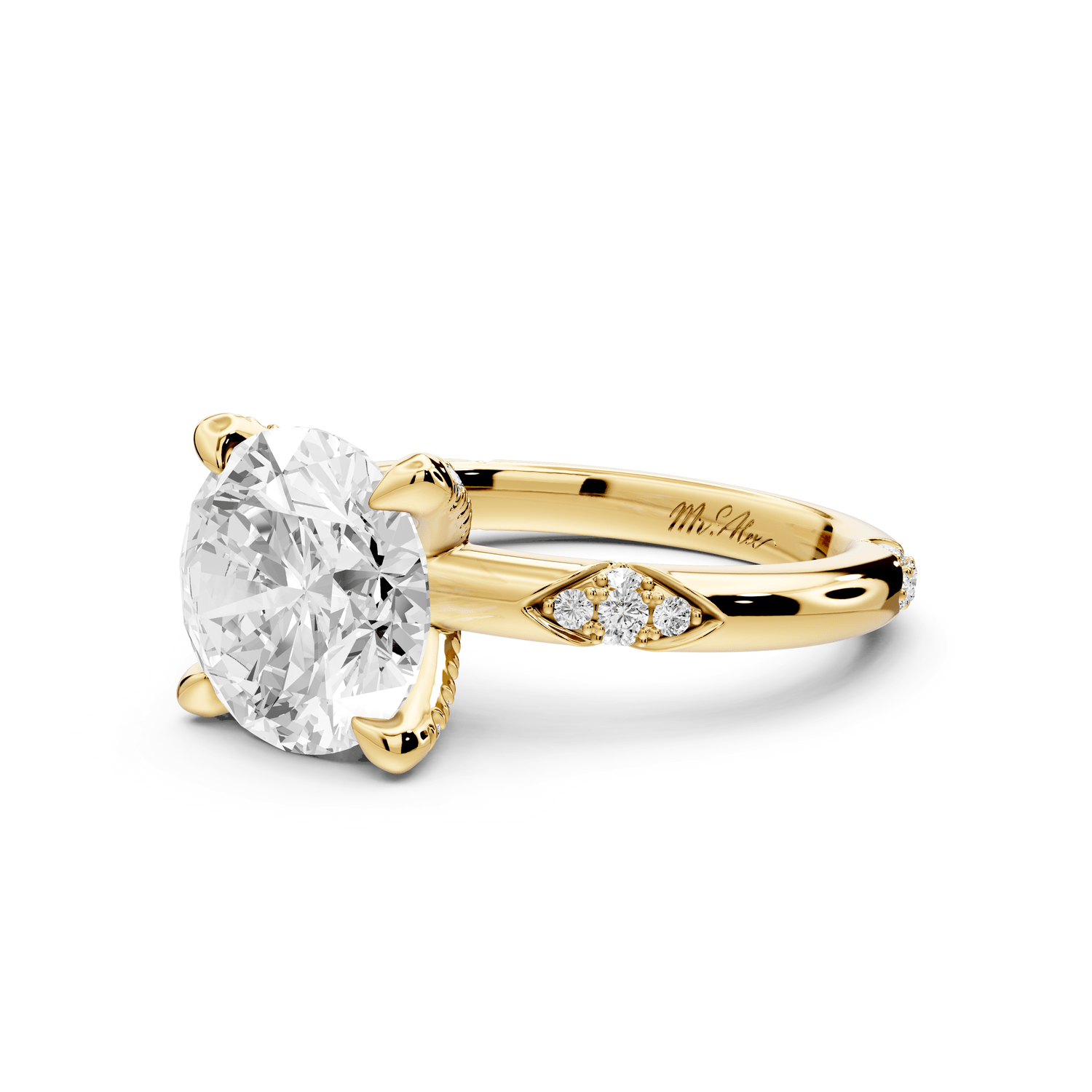 Luna - 3ct 18k yellow gold round Diamond Crown with Flush - Set Diamond Clusters Engagement Ring - Mr. Alex Jewelry