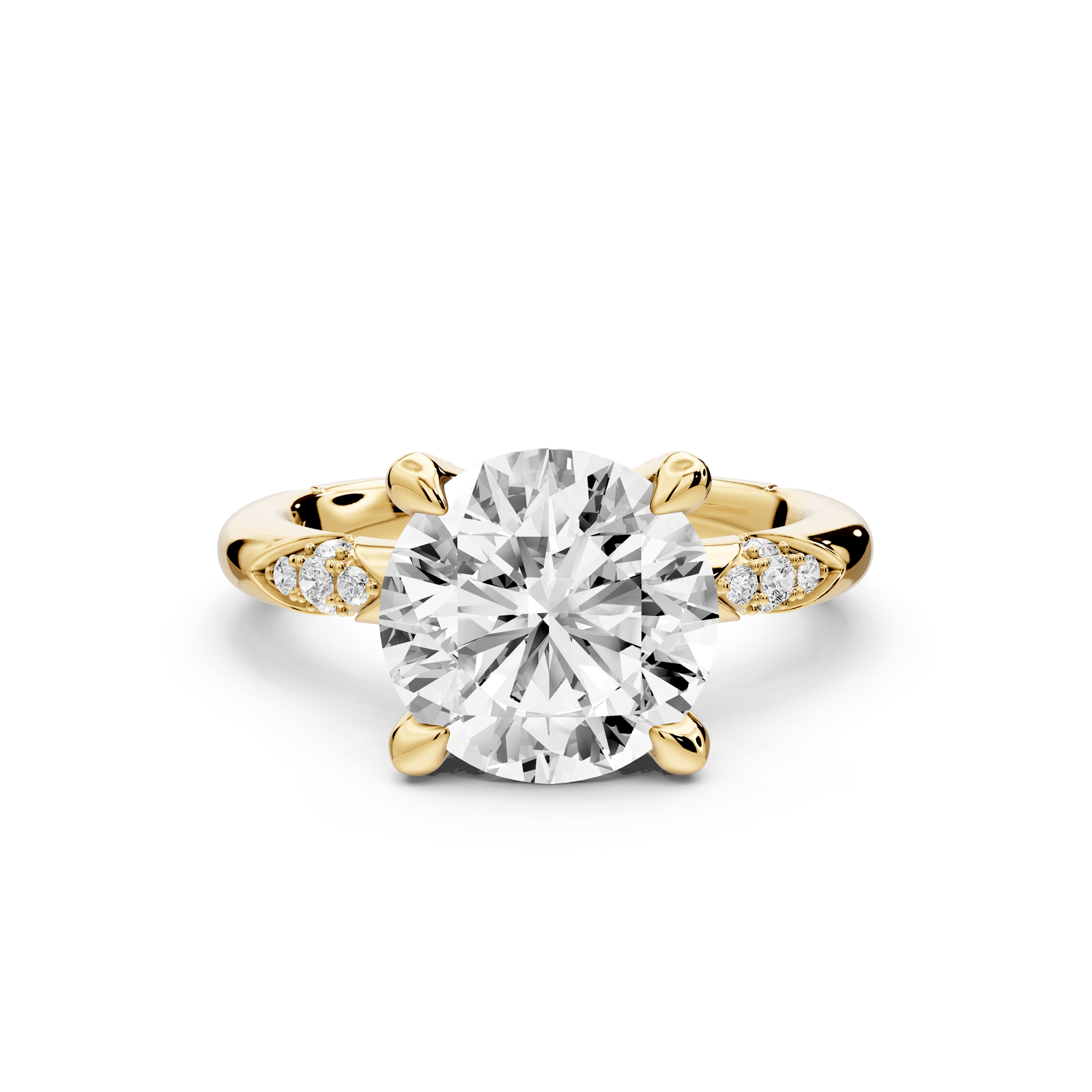 Luna - 3ct 18k yellow gold round Diamond Crown with Flush - Set Diamond Clusters Engagement Ring - Mr. Alex Jewelry