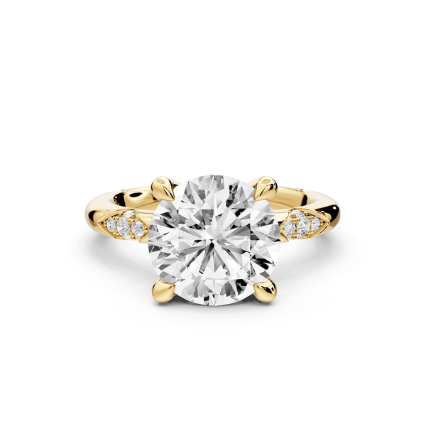 Luna - 3ct 18k yellow gold round Diamond Crown with Flush - Set Diamond Clusters Engagement Ring - Mr. Alex Jewelry