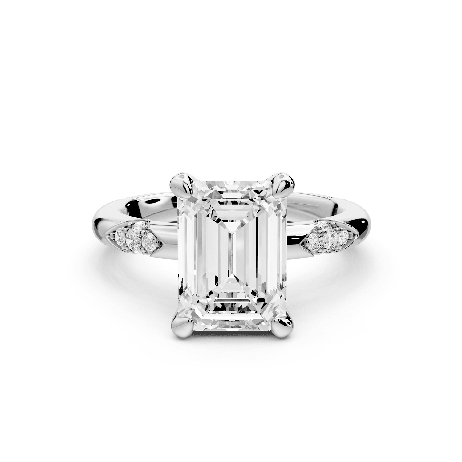 Luna - 3ct platinum emerald Diamond Crown with Flush - Set Diamond Clusters Engagement Ring - Mr. Alex Jewelry