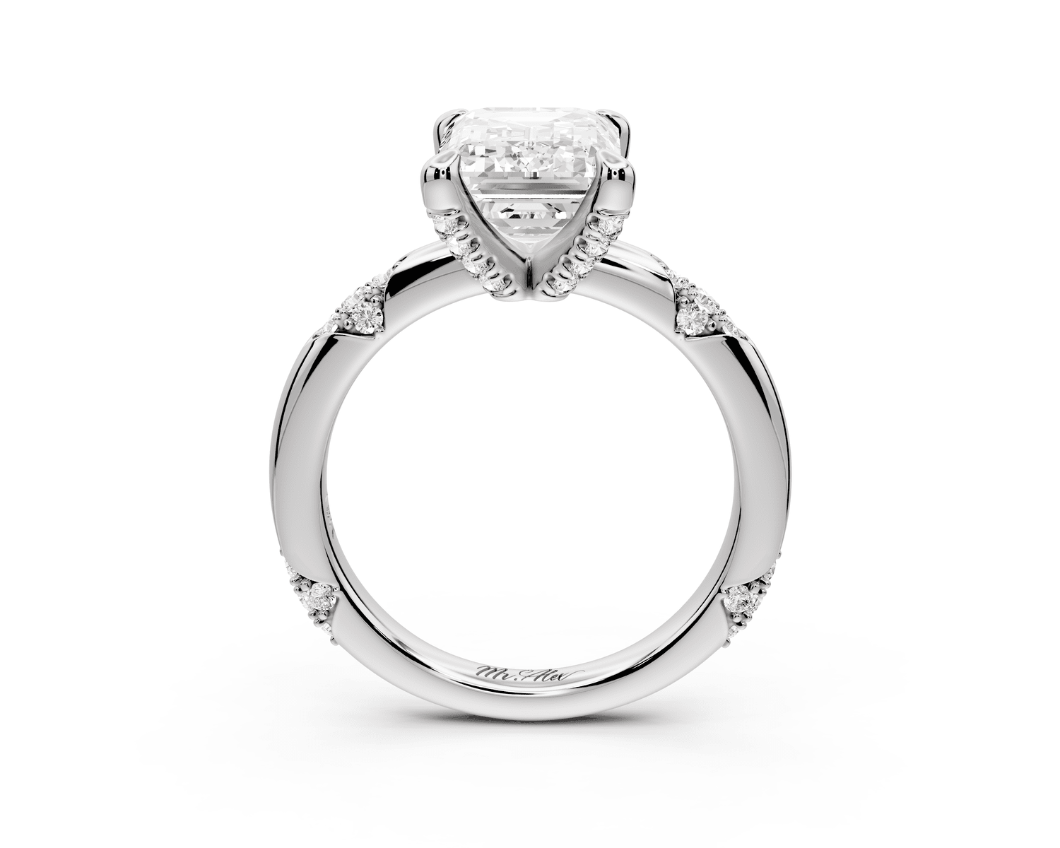Luna - 3ct platinum emerald Diamond Crown with Flush - Set Diamond Clusters Engagement Ring - Mr. Alex Jewelry