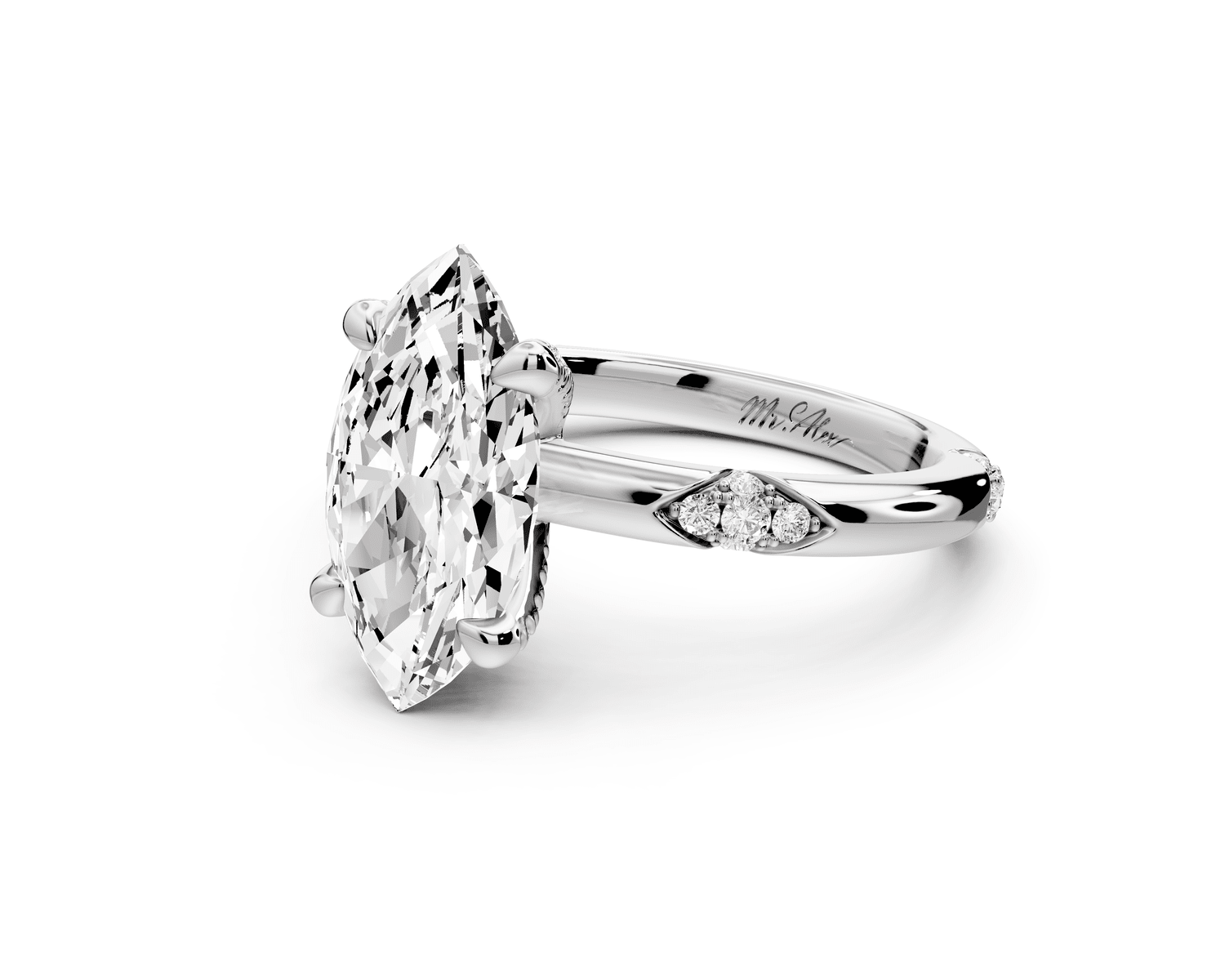 Luna - 3ct platinum marquise Diamond Crown with Flush - Set Diamond Clusters Engagement Ring - Mr. Alex Jewelry