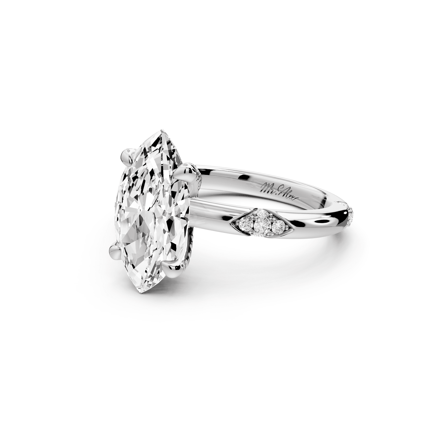Luna - 3ct platinum marquise Diamond Crown with Flush - Set Diamond Clusters Engagement Ring - Mr. Alex Jewelry