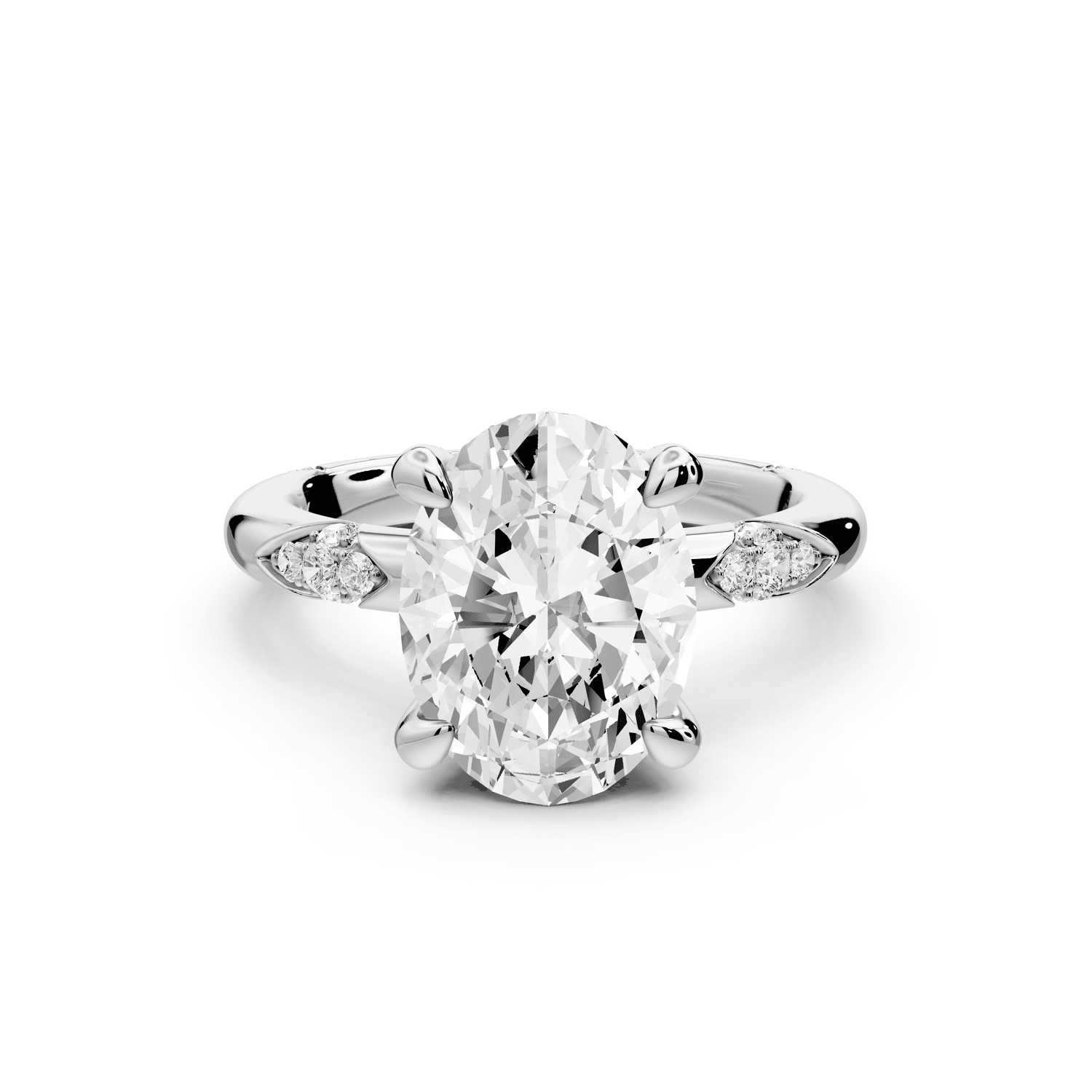 Luna - 3ct platinum oval Diamond Crown with Flush - Set Diamond Clusters Engagement Ring - Mr. Alex Jewelry