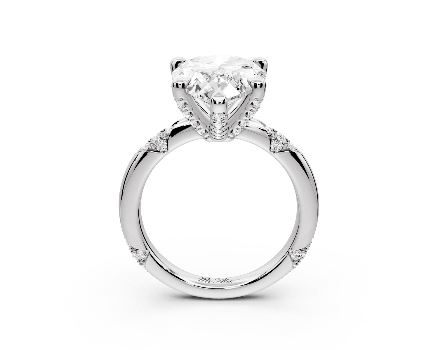 Luna - 3ct platinum pear Diamond Crown with Flush - Set Diamond Clusters Engagement Ring - Mr. Alex Jewelry