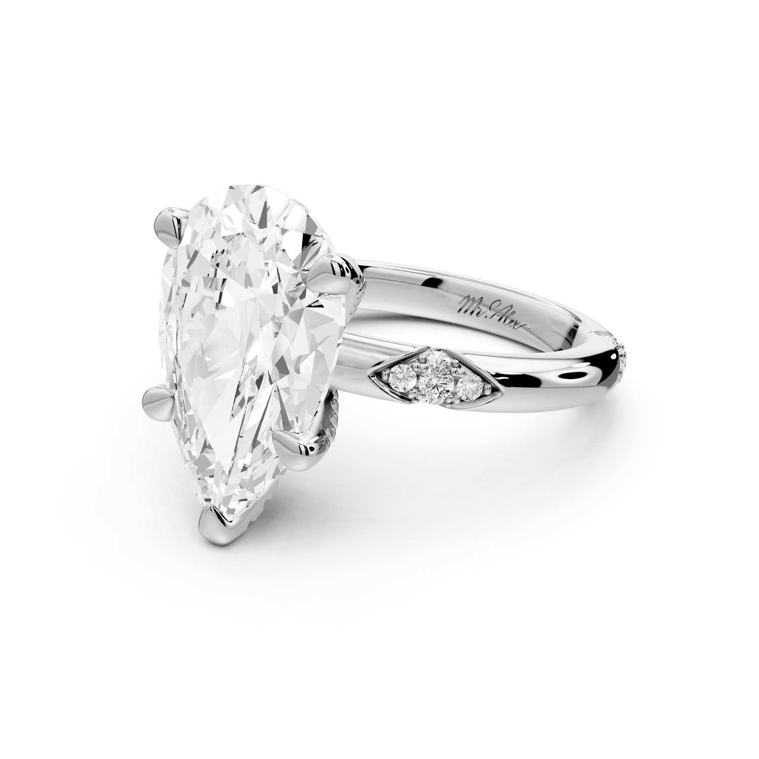 Luna - 3ct platinum pear Diamond Crown with Flush - Set Diamond Clusters Engagement Ring - Mr. Alex Jewelry