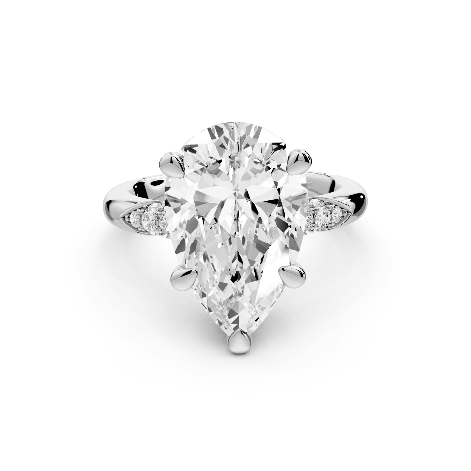 Luna - 3ct platinum pear Diamond Crown with Flush - Set Diamond Clusters Engagement Ring - Mr. Alex Jewelry