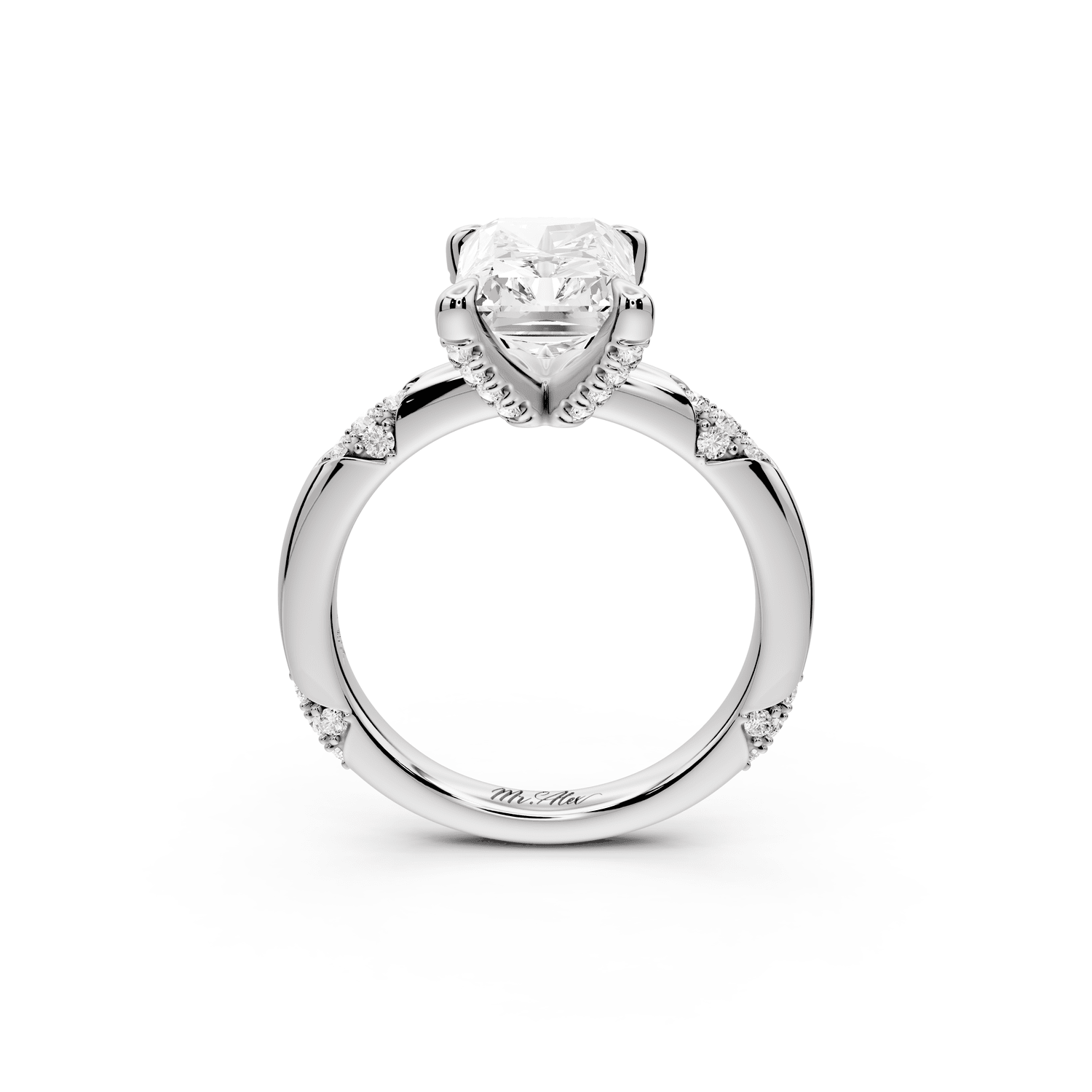 Luna - 3ct platinum radiant Diamond Crown with Flush - Set Diamond Clusters Engagement Ring - Mr. Alex Jewelry