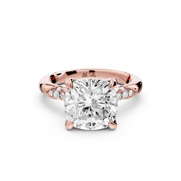 Luna - 4ct 14k rose gold cushion Diamond Crown with Flush - Set Diamond Clusters Engagement Ring - Mr. Alex Jewelry
