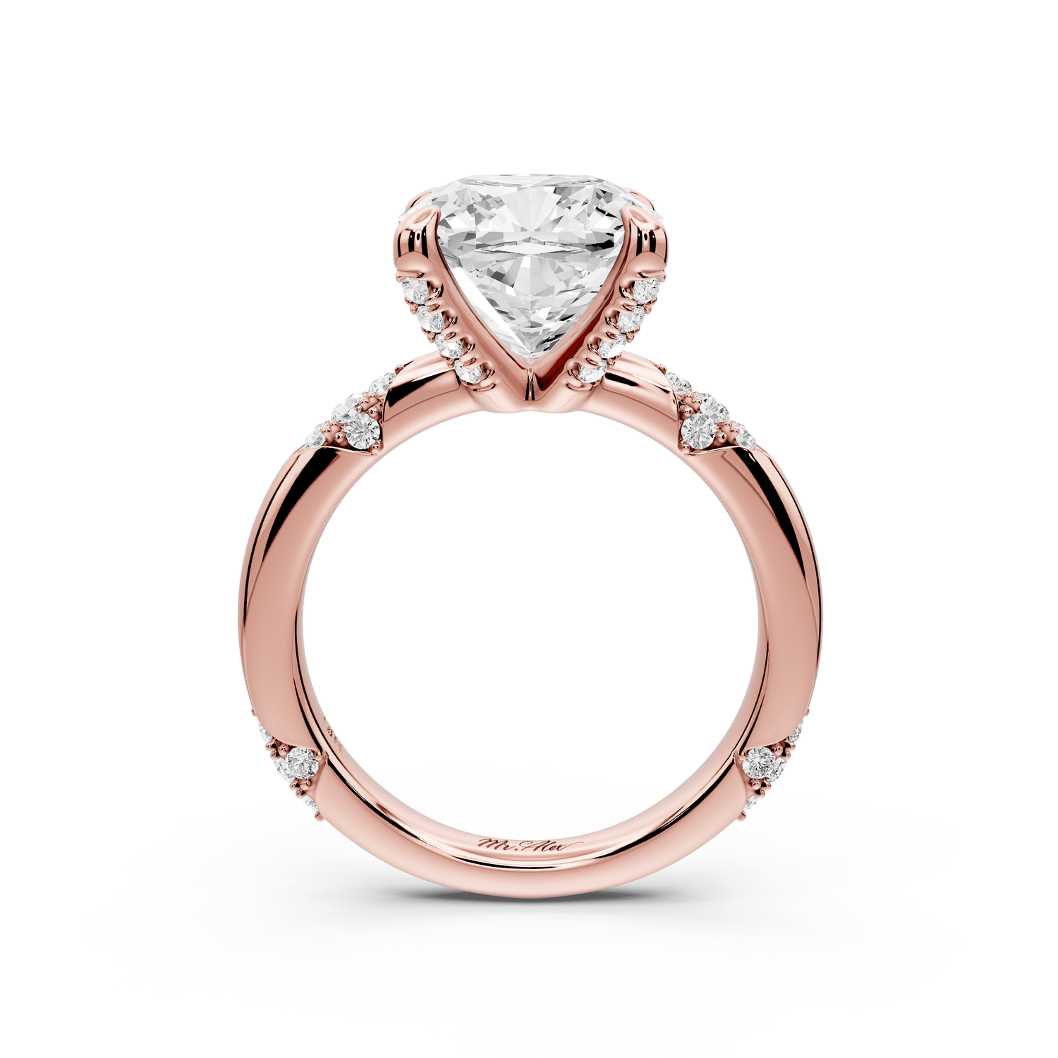 Luna - 4ct 14k rose gold cushion Diamond Crown with Flush - Set Diamond Clusters Engagement Ring - Mr. Alex Jewelry