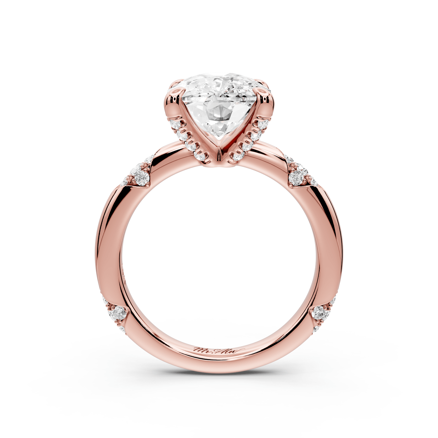 Luna - 4ct 14k rose gold ecushion Diamond Crown with Flush - Set Diamond Clusters Engagement Ring - Mr. Alex Jewelry