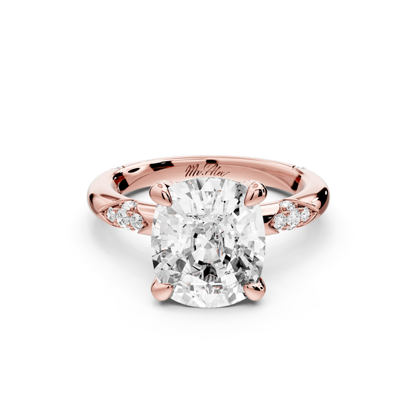 Luna - 4ct 14k rose gold ecushion Diamond Crown with Flush - Set Diamond Clusters Engagement Ring - Mr. Alex Jewelry