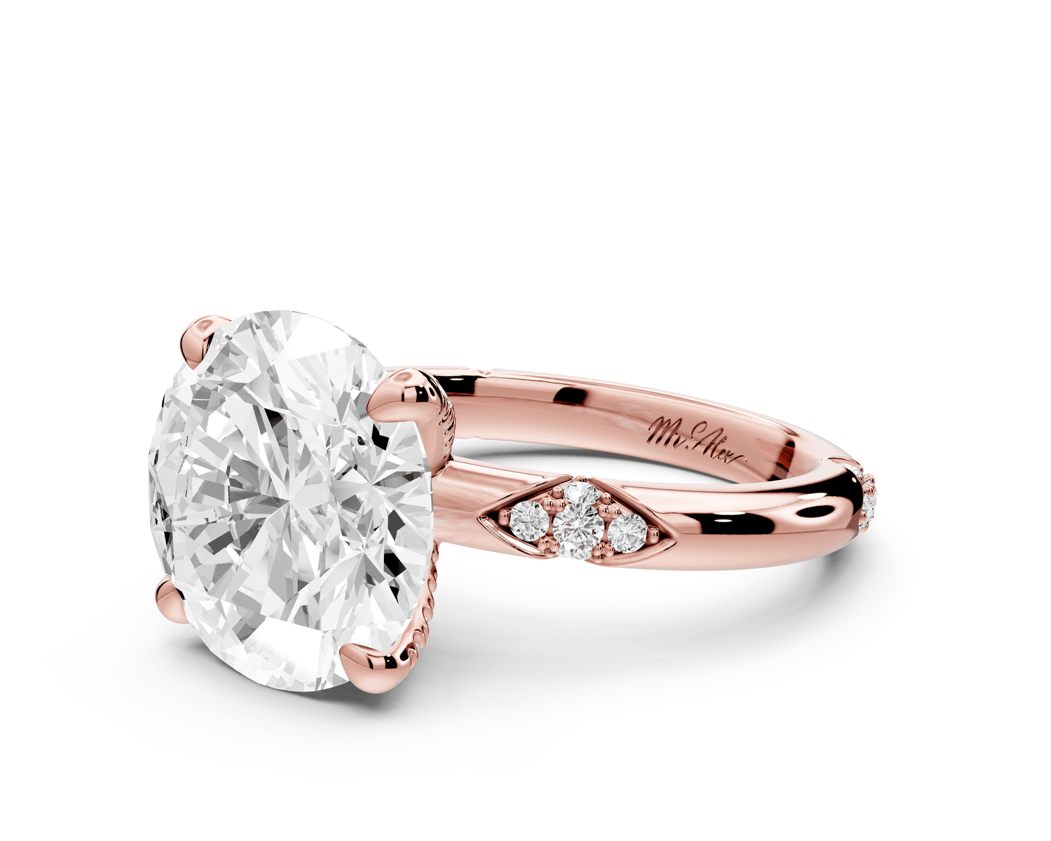 Luna - 4ct 14k rose gold oval Diamond Crown with Flush - Set Diamond Clusters Engagement Ring - Mr. Alex Jewelry
