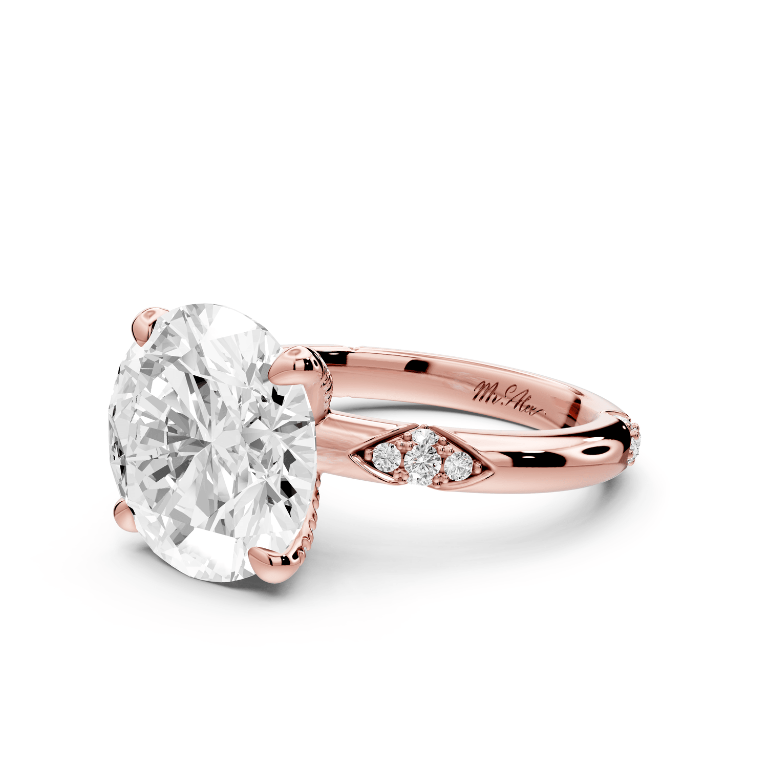 Luna - 4ct 14k rose gold oval Diamond Crown with Flush - Set Diamond Clusters Engagement Ring - Mr. Alex Jewelry