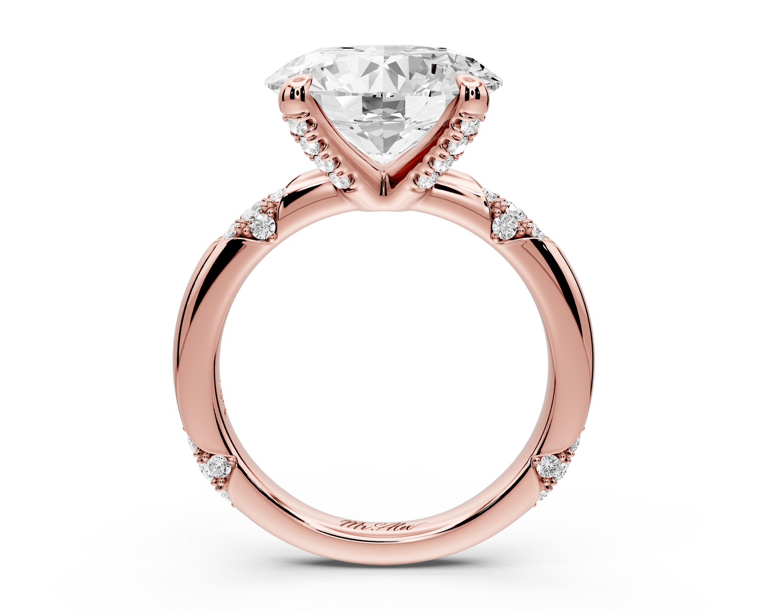 Luna - 4ct 14k rose gold oval Diamond Crown with Flush - Set Diamond Clusters Engagement Ring - Mr. Alex Jewelry