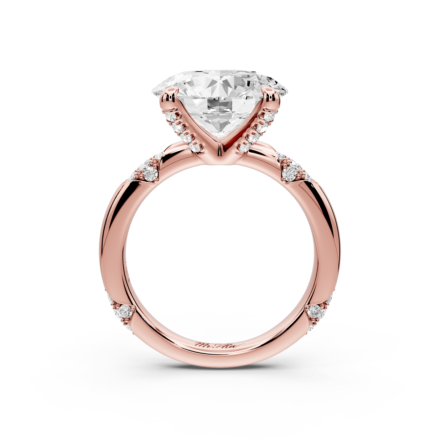 Luna - 4ct 14k rose gold oval Diamond Crown with Flush - Set Diamond Clusters Engagement Ring - Mr. Alex Jewelry