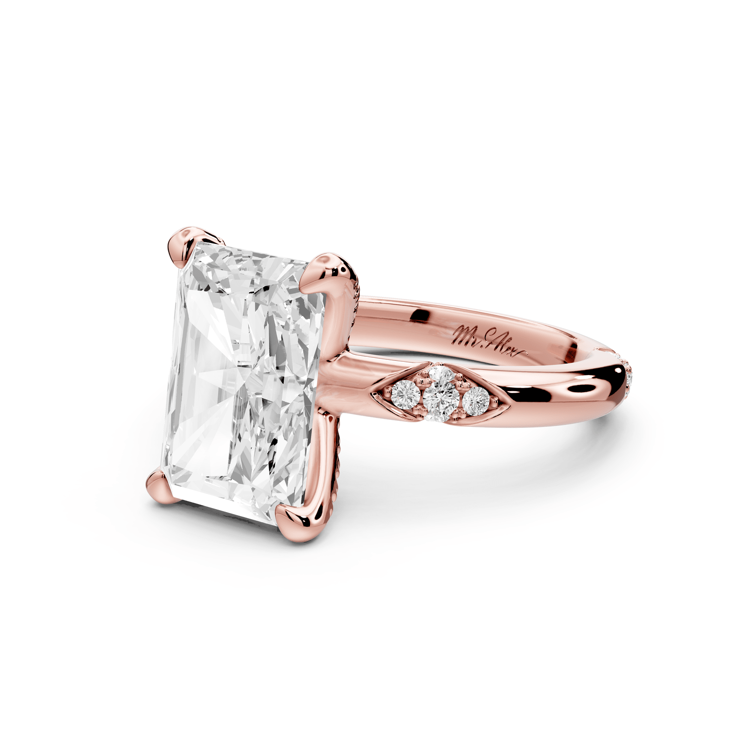 Luna - 4ct 14k rose gold radiant Diamond Crown with Flush - Set Diamond Clusters Engagement Ring - Mr. Alex Jewelry