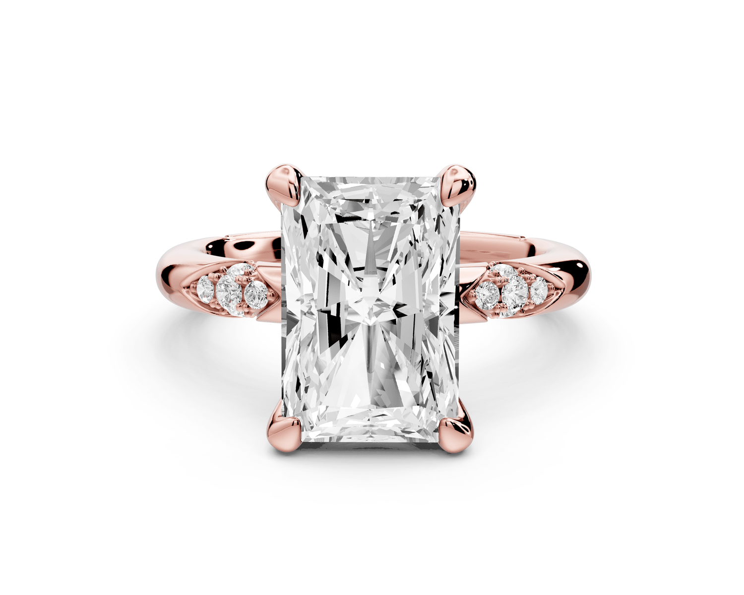 Luna - 4ct 14k rose gold radiant Diamond Crown with Flush - Set Diamond Clusters Engagement Ring - Mr. Alex Jewelry