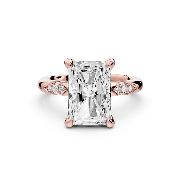 Luna - 4ct 14k rose gold radiant Diamond Crown with Flush - Set Diamond Clusters Engagement Ring - Mr. Alex Jewelry