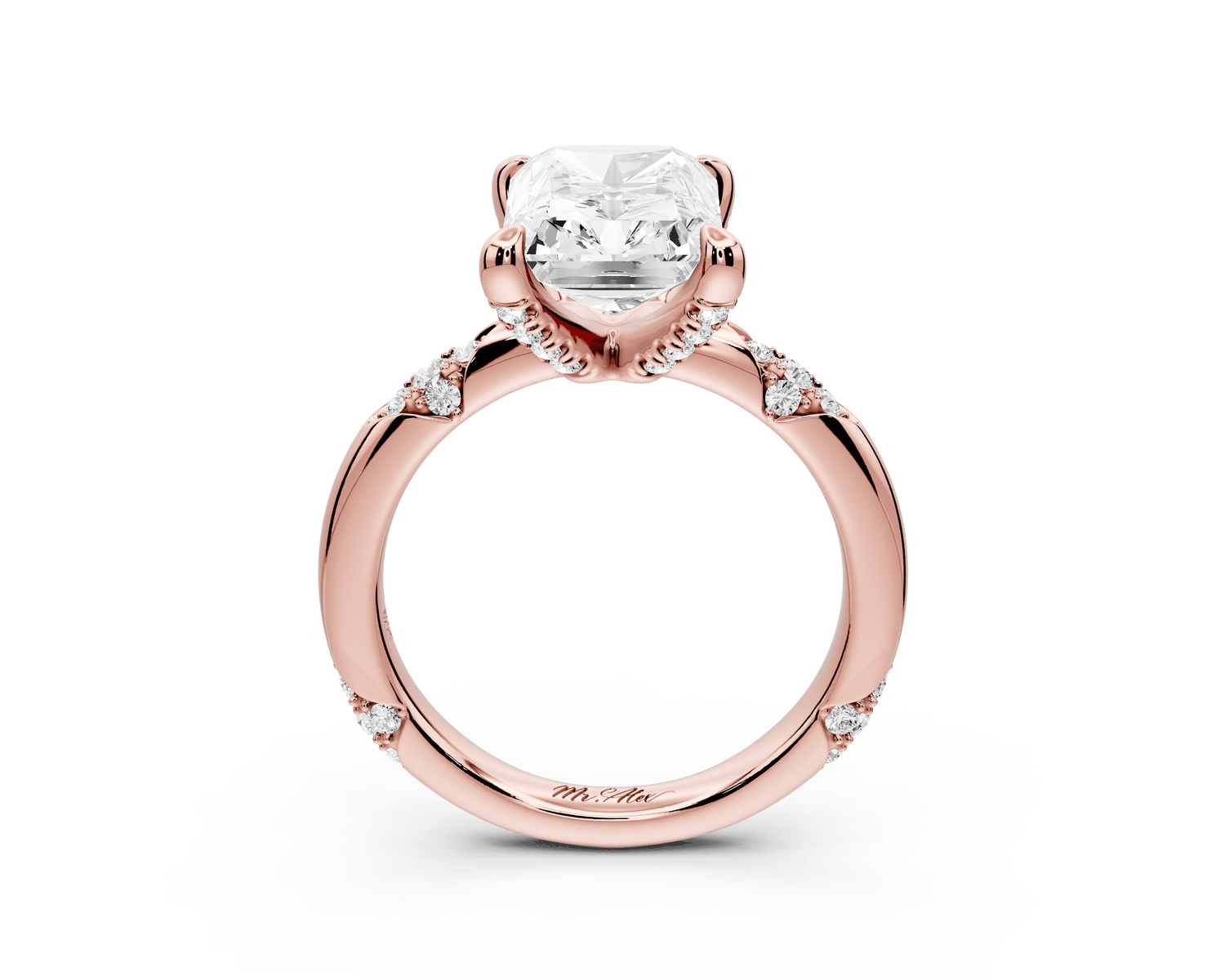 Luna - 4ct 14k rose gold radiant Diamond Crown with Flush - Set Diamond Clusters Engagement Ring - Mr. Alex Jewelry