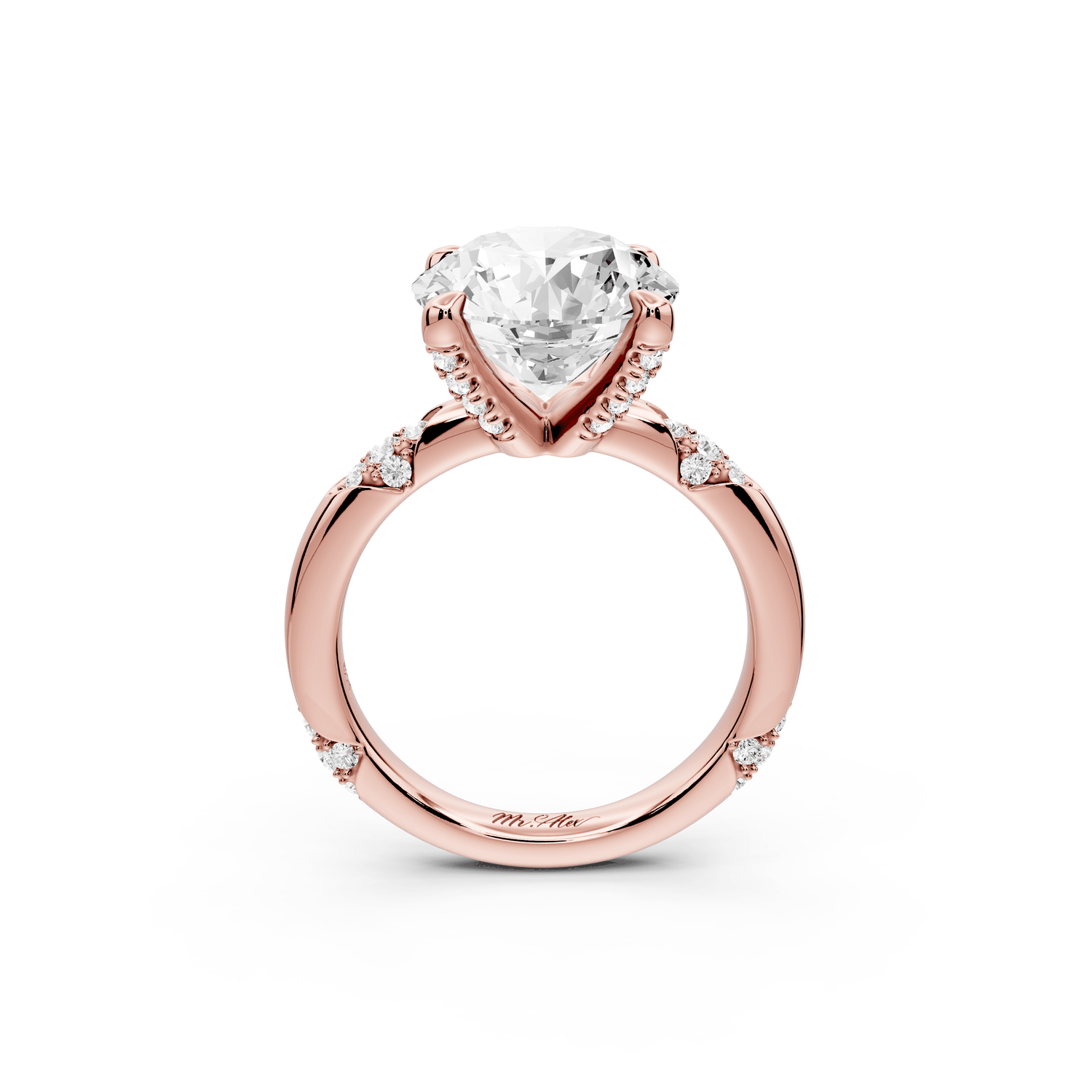 Luna - 4ct 14k rose gold round Diamond Crown with Flush - Set Diamond Clusters Engagement Ring - Mr. Alex Jewelry