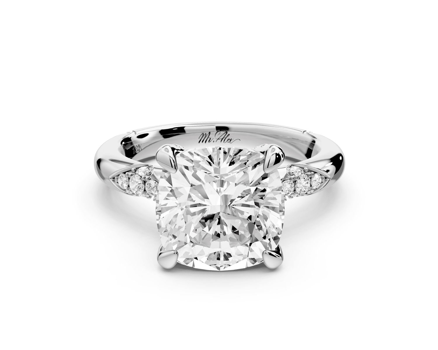 Luna - 4ct 14k white gold cushion Diamond Crown with Flush - Set Diamond Clusters Engagement Ring - Mr. Alex Jewelry