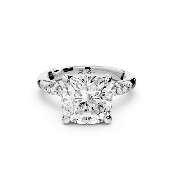 Luna - 4ct 14k white gold cushion Diamond Crown with Flush - Set Diamond Clusters Engagement Ring - Mr. Alex Jewelry