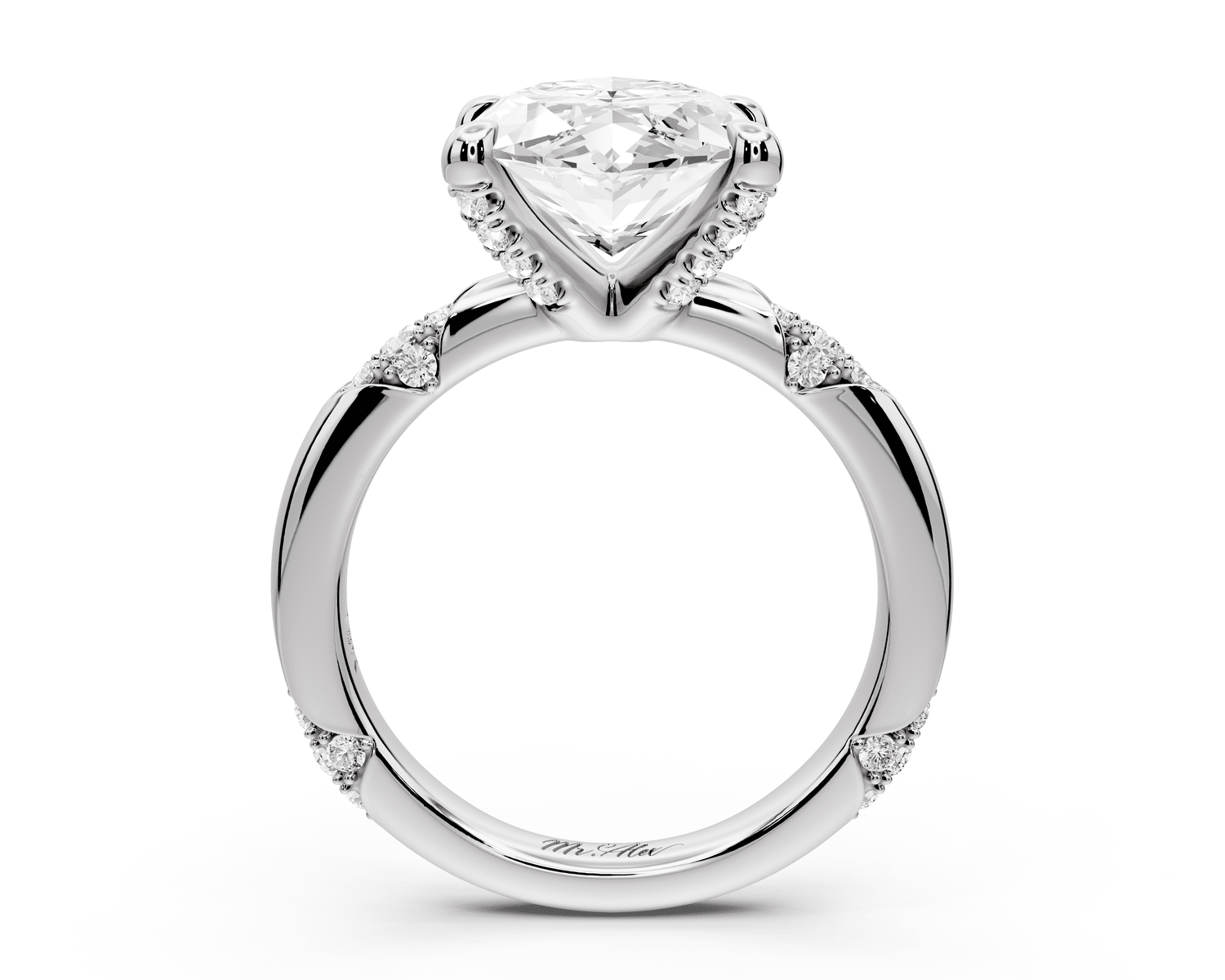 Luna - 4ct 14k white gold marquise Diamond Crown with Flush - Set Diamond Clusters Engagement Ring - Mr. Alex Jewelry
