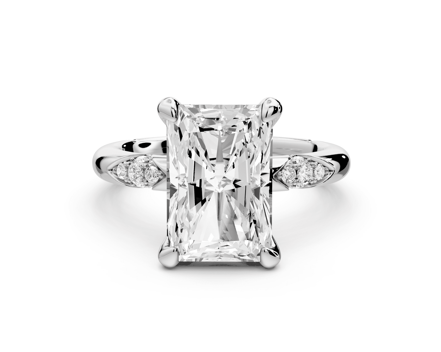 Luna - 4ct 14k white gold radiant Diamond Crown with Flush - Set Diamond Clusters Engagement Ring - Mr. Alex Jewelry