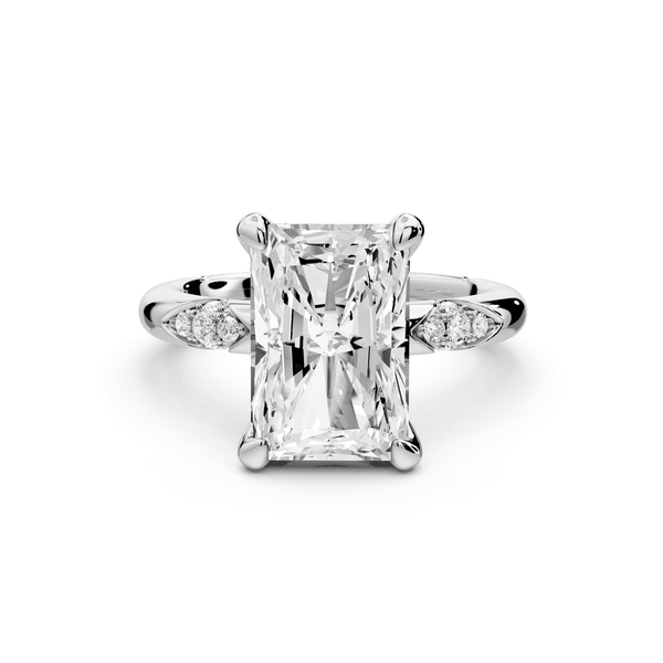 Luna - 4ct 14k white gold radiant Diamond Crown with Flush - Set Diamond Clusters Engagement Ring - Mr. Alex Jewelry