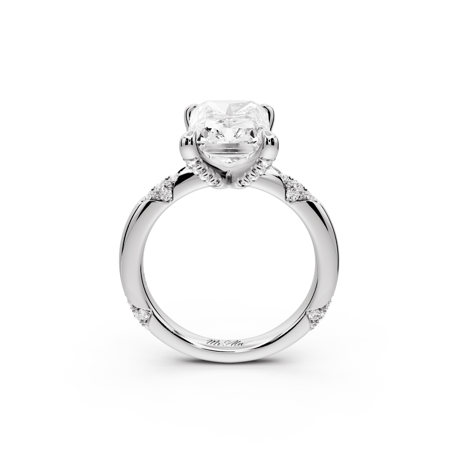 Luna - 4ct 14k white gold radiant Diamond Crown with Flush - Set Diamond Clusters Engagement Ring - Mr. Alex Jewelry