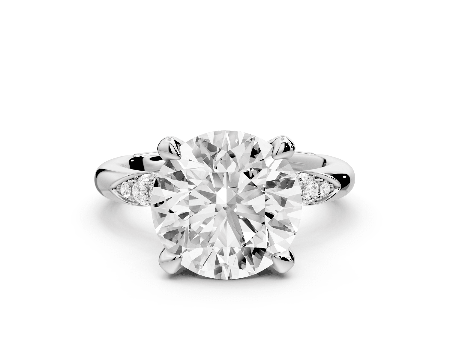 Luna - 4ct 14k white gold round Diamond Crown with Flush - Set Diamond Clusters Engagement Ring - Mr. Alex Jewelry