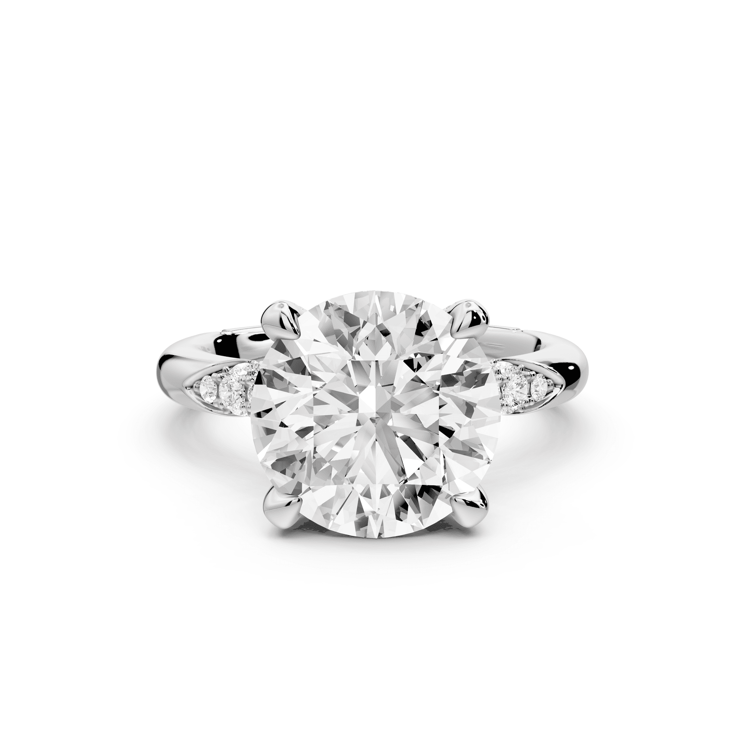 Luna - 4ct 14k white gold round Diamond Crown with Flush - Set Diamond Clusters Engagement Ring - Mr. Alex Jewelry