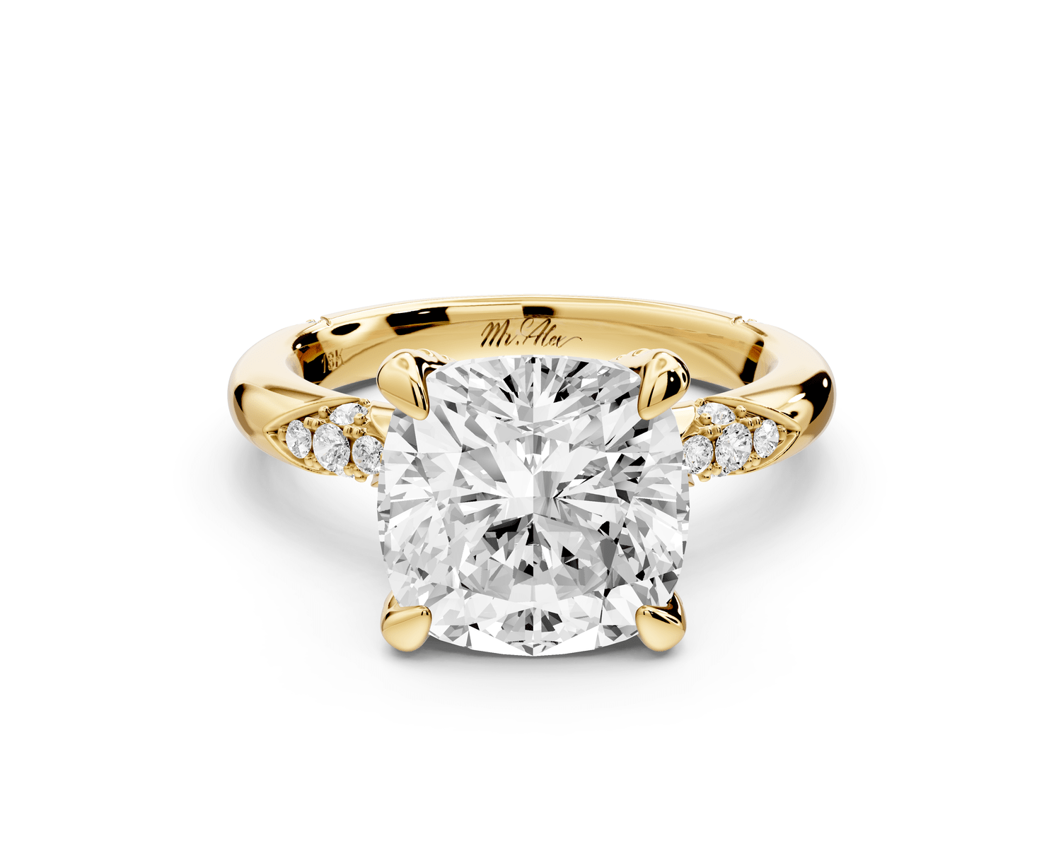 Luna - 4ct 14k yellow gold cushion Diamond Crown with Flush - Set Diamond Clusters Engagement Ring - Mr. Alex Jewelry