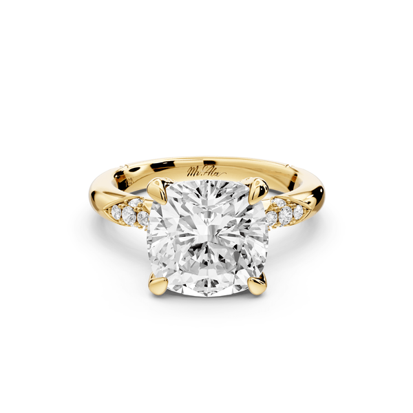 Luna - 4ct 14k yellow gold cushion Diamond Crown with Flush - Set Diamond Clusters Engagement Ring - Mr. Alex Jewelry